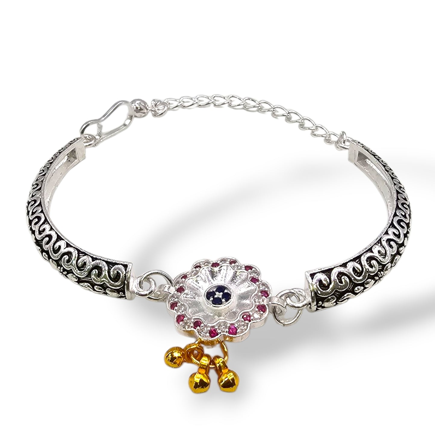 Antique Petal Charm Silver Baby Shower Rakhi