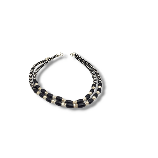 SILVER BKACK BEAD ANKLETS