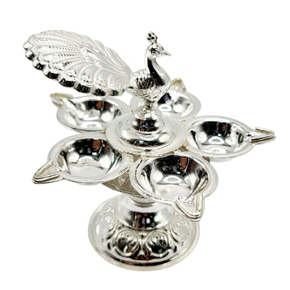 Peacock Glory Silver Panch Deepak
