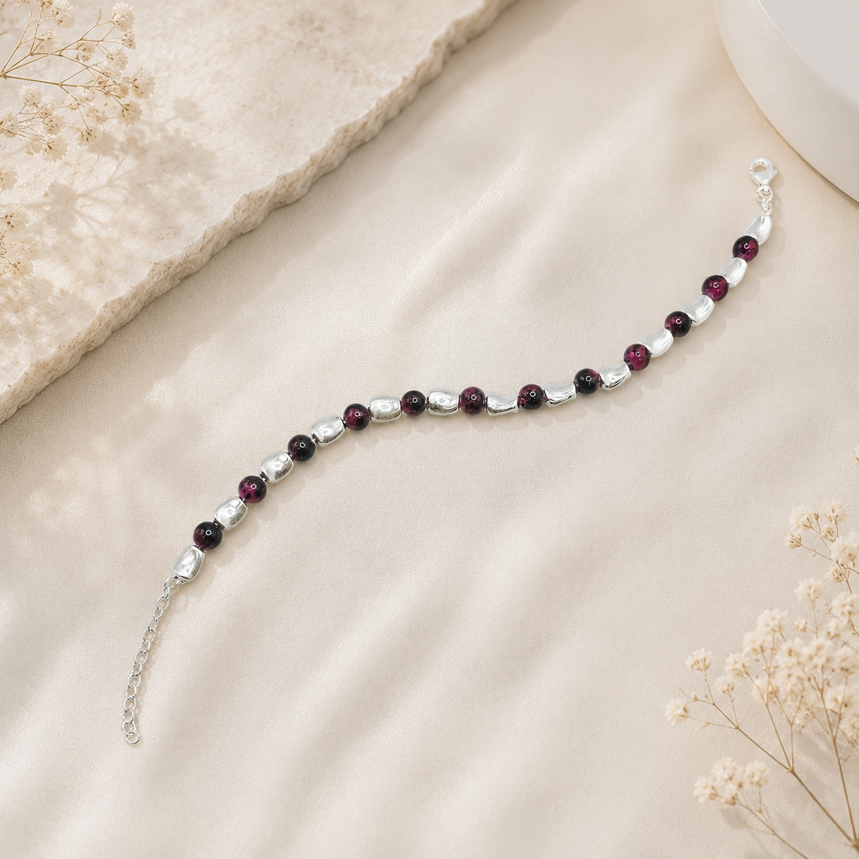 Milano Garnet Silver Bracelet
