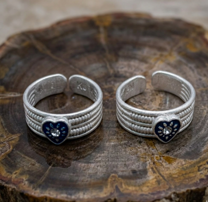 Sapphire Heart Bands Silver Adjustable Toe Rings
