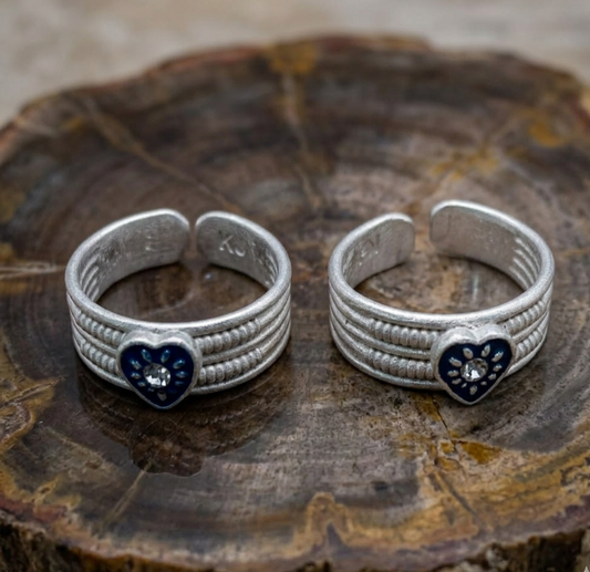 Sapphire Heart Bands Silver Adjustable Toe Rings