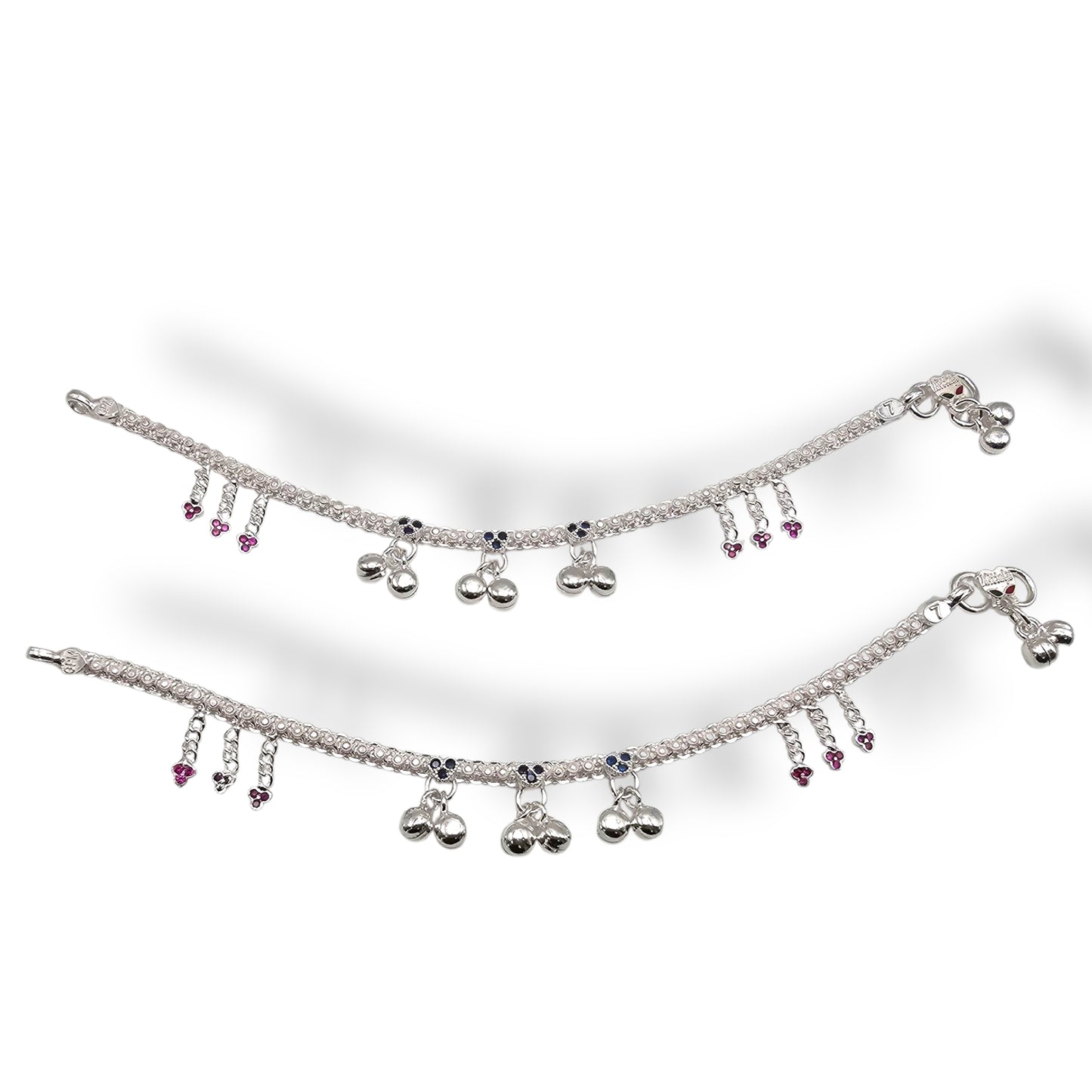 Floral Accent 925 Silver Anklets For Kids