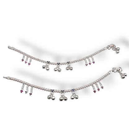 Floral Accent 925 Silver Anklets For Kids