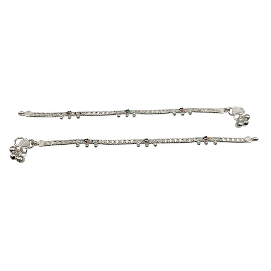 Sparkle Bloom Silver Girls Anklet