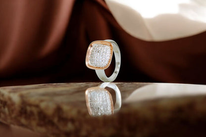 Rose Gold Finish Square Flower Diamond Ring