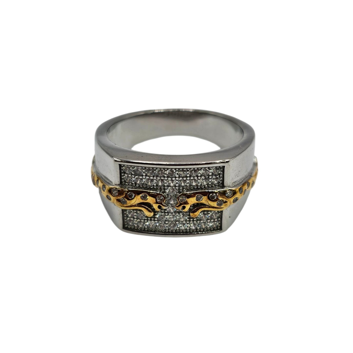 Men’s Silver Ring with Gold Leopard Detail