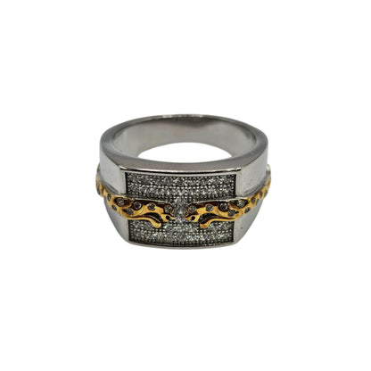 Men’s Silver Ring with Gold Leopard Detail