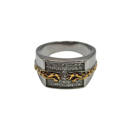 Men’s Silver Ring with Gold Leopard Detail
