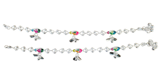 Traditional Silver Anklets With Flower Pattern Ghungroo