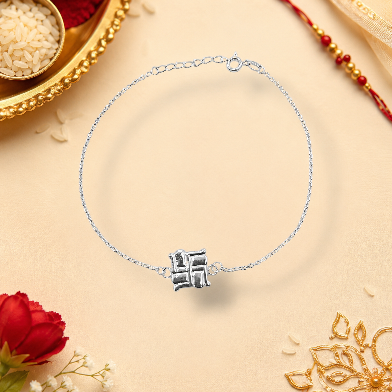 Divine Swastik 925 Silver Rakhdi