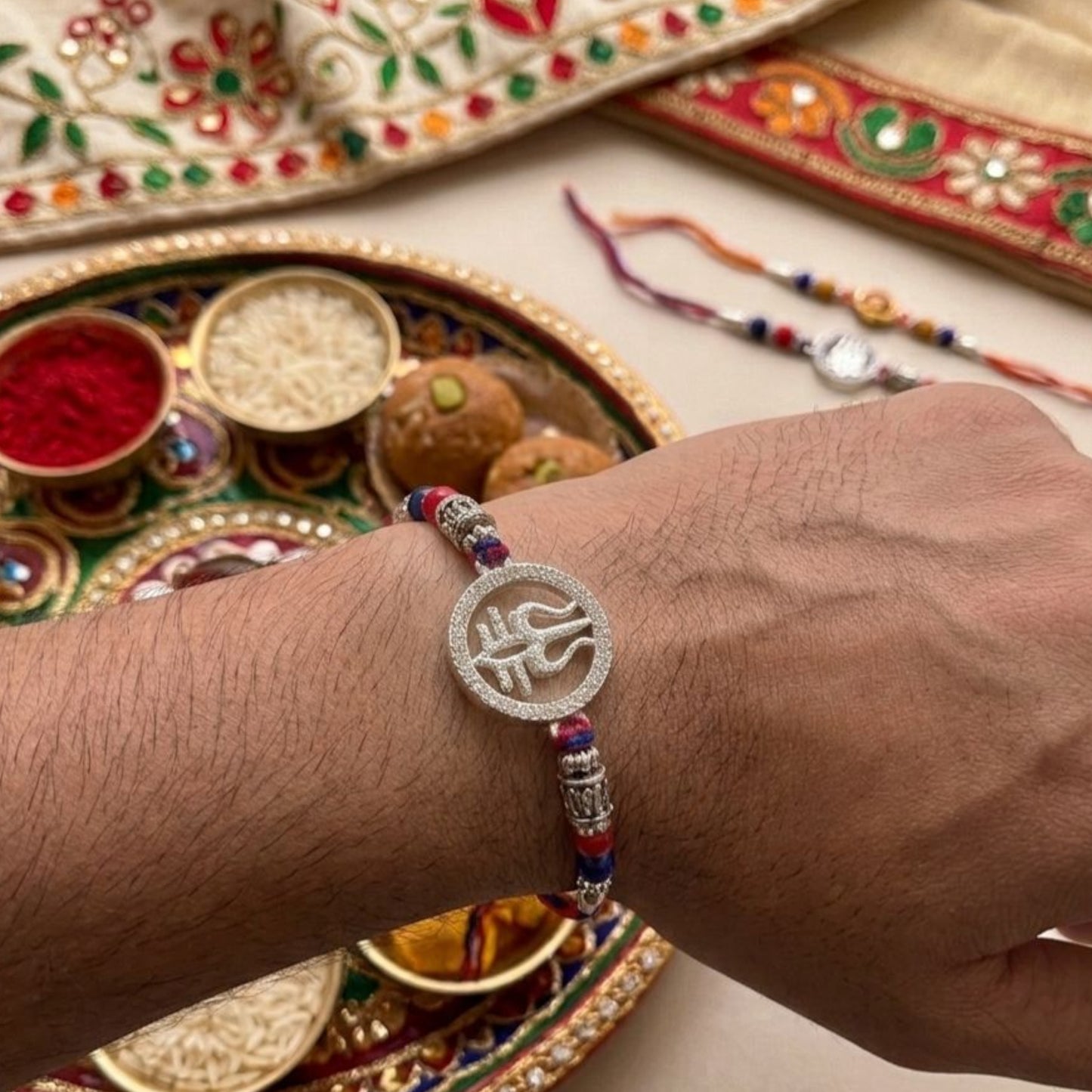 Mahadev Trishul Silver & Bead Rakhi