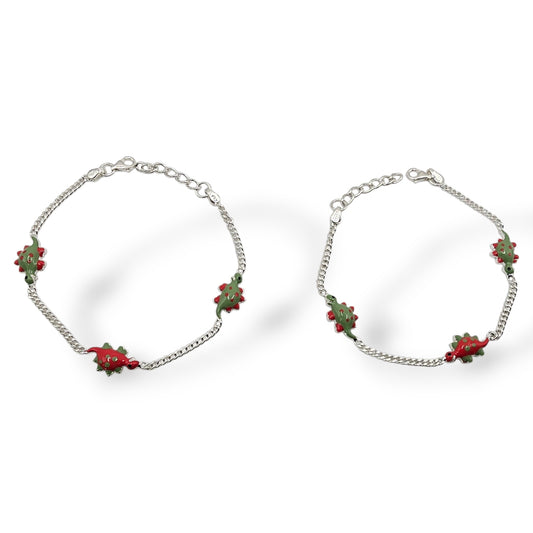Dino Fun Silver Kids Anklets