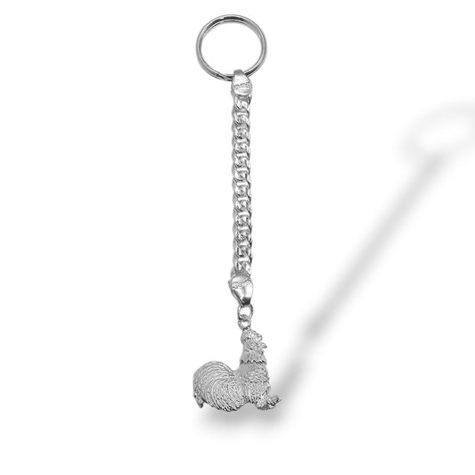 Fortune Rooster Silver Keychain