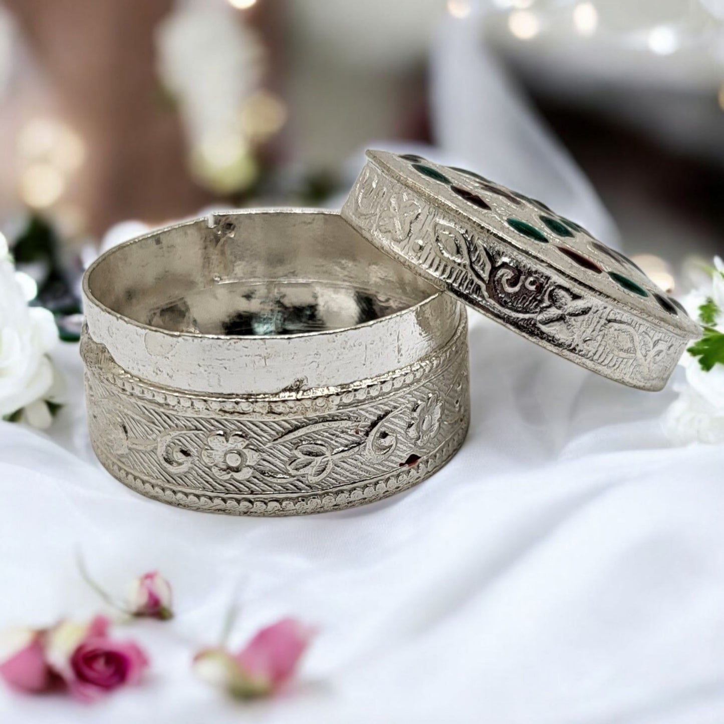 Circular Silver Kumkum Box