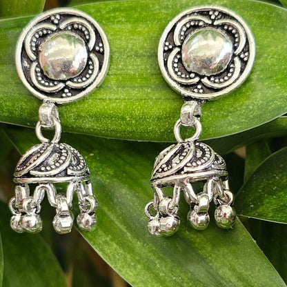 Oxidized 925 Silver Floral Jhumka Earrings