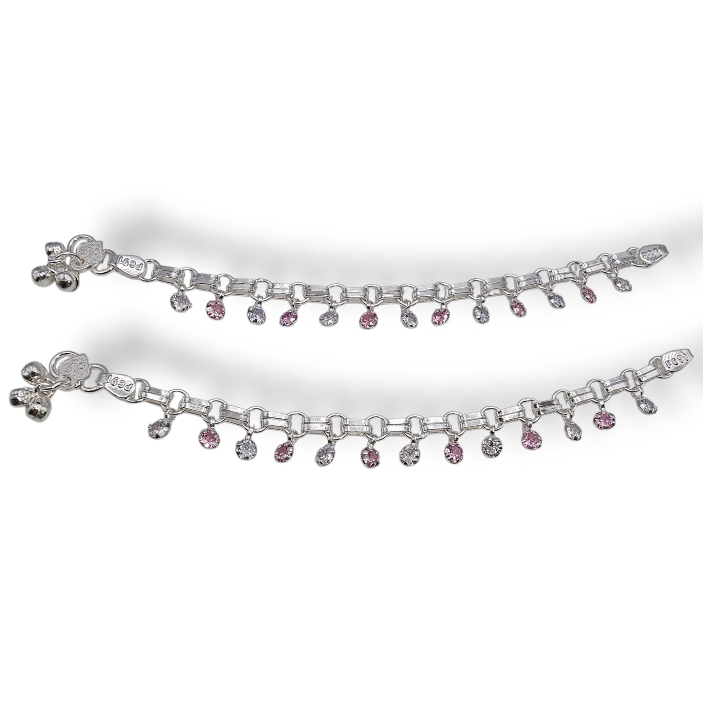 Pink Fairy Steps Silver Kids Anklets