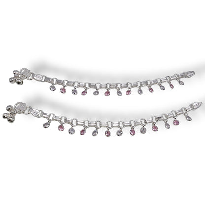 Pink Fairy Steps Silver Kids Anklets