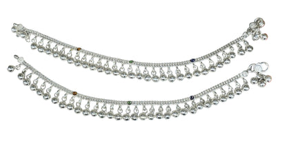 Silver Anklet For Young Girls With Jingles and Meenakari