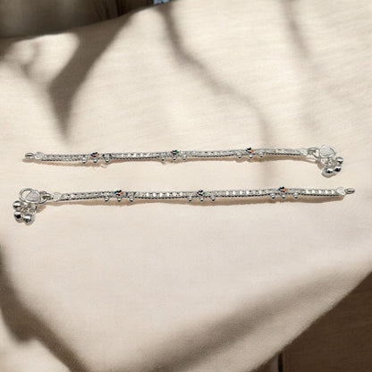 Sparkle Bloom Silver Girls Anklet