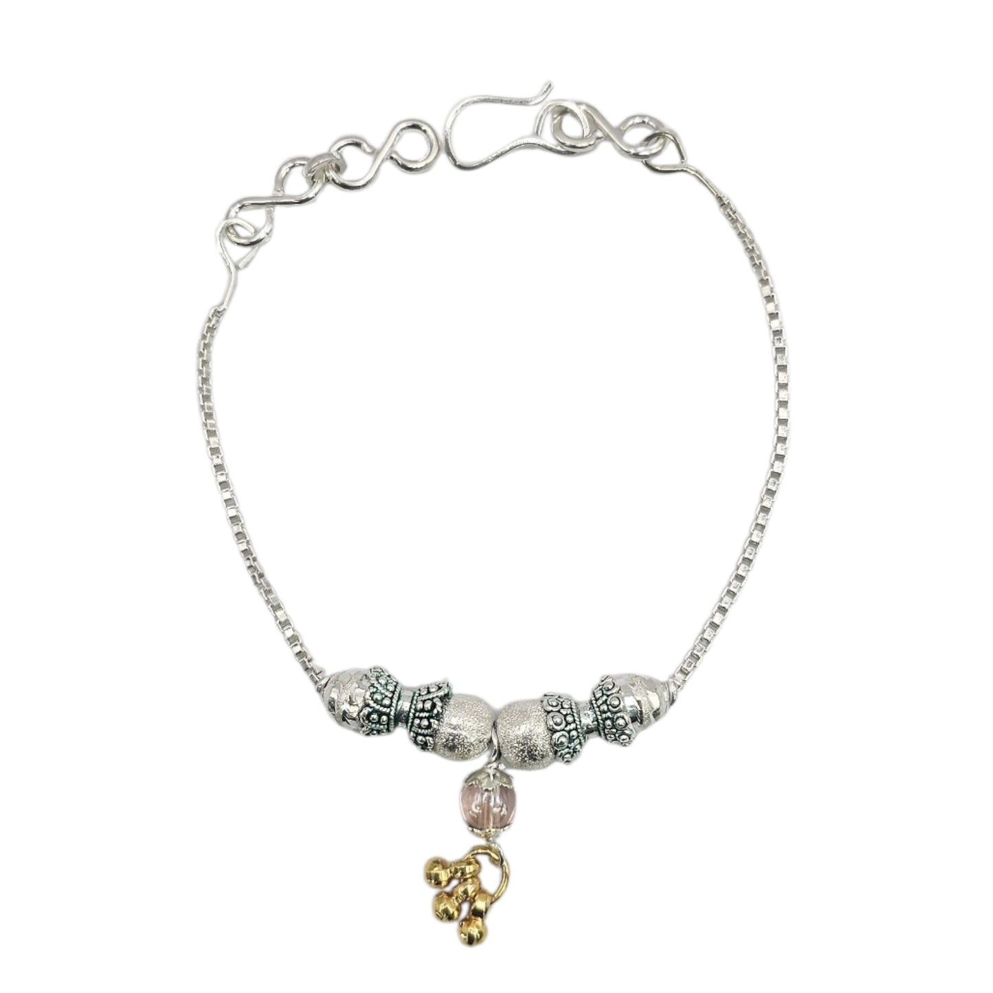 Green Embrace With Golden Ghunghroo Silver Baby Shower Rakhi