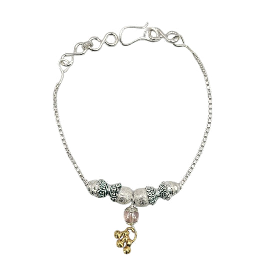 Green Embrace With Golden Ghunghroo Silver Baby Shower Rakhi