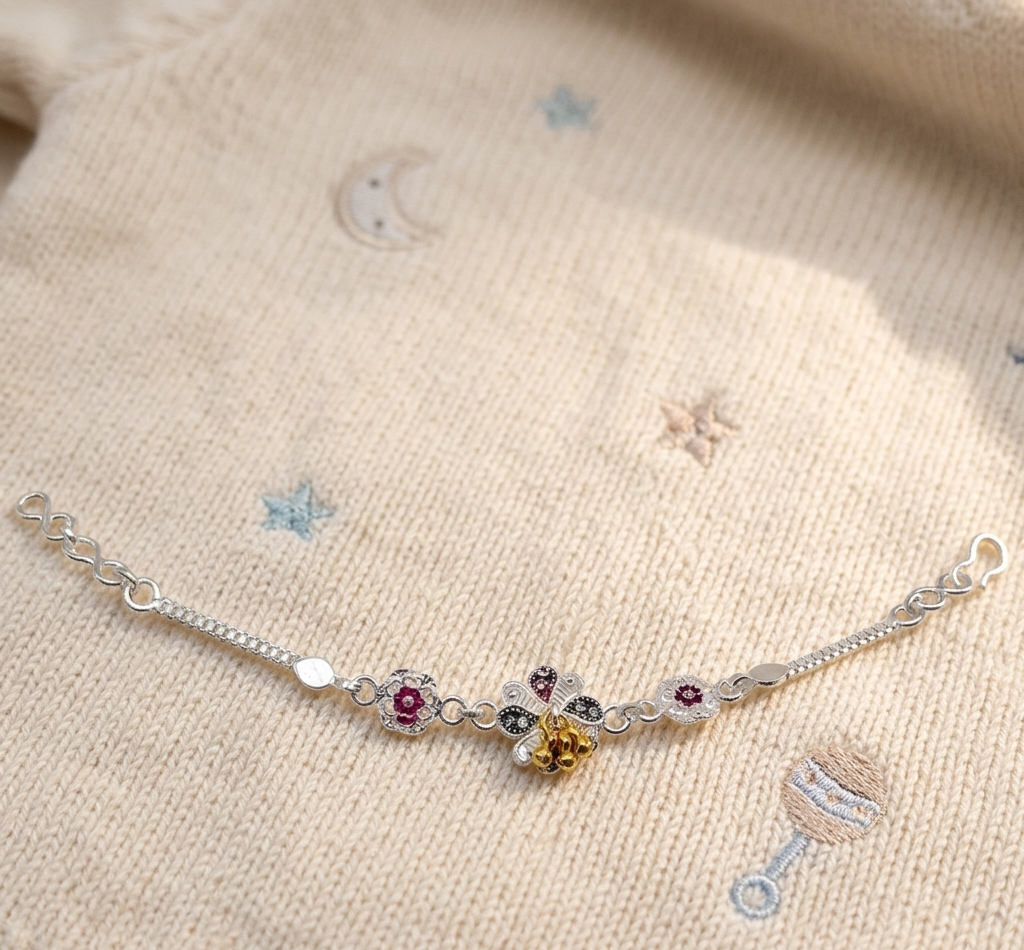 Radiant Bloom Bracelet Silver Baby Shower Rakhi