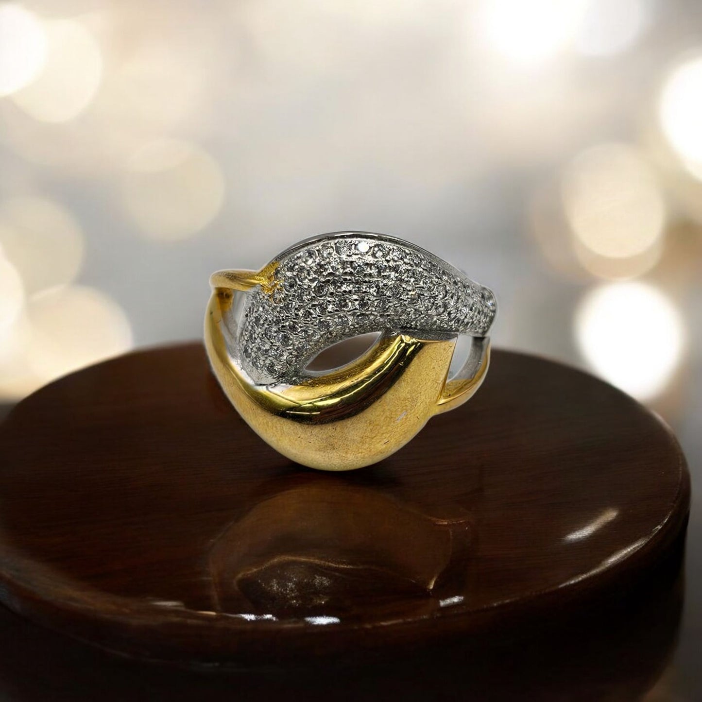 Two-Tone Pure Silver Ring with Gold Accent & Sparkling Stones