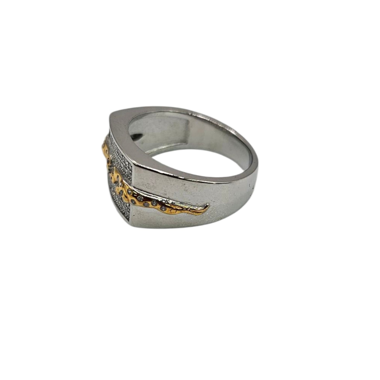 Men’s Silver Ring with Gold Leopard Detail