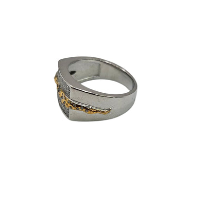 Men’s Silver Ring with Gold Leopard Detail