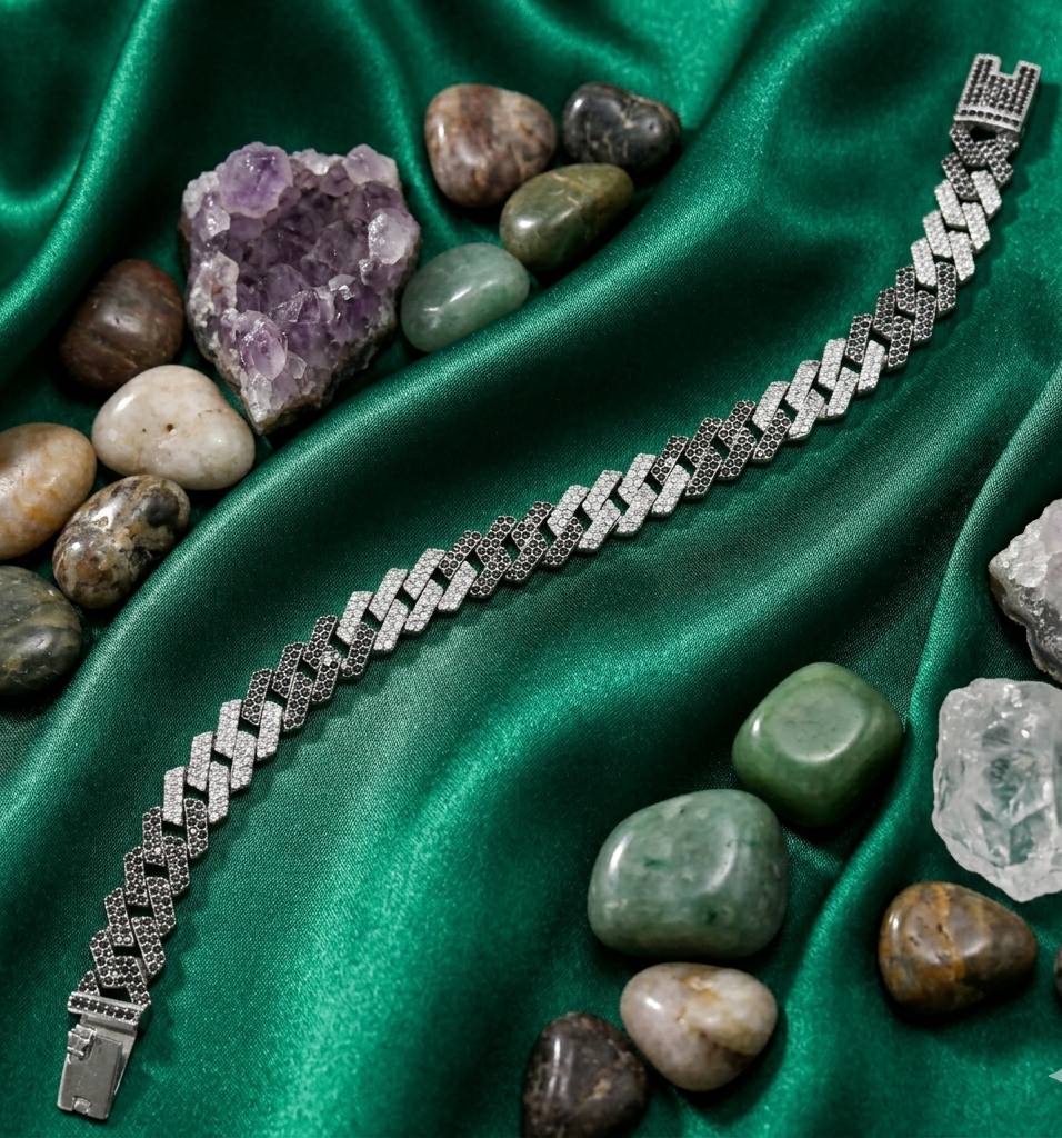 Two-Tone Silver Curb Link Men's Bracelet