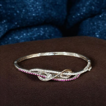 Pink and White Diamond Rhodium Finish Women's Bracelet