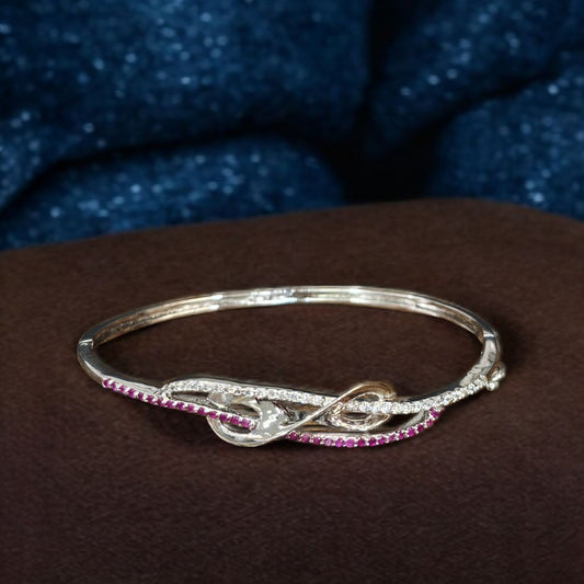 Pink and White Diamond Rhodium Finish Women's Bracelet