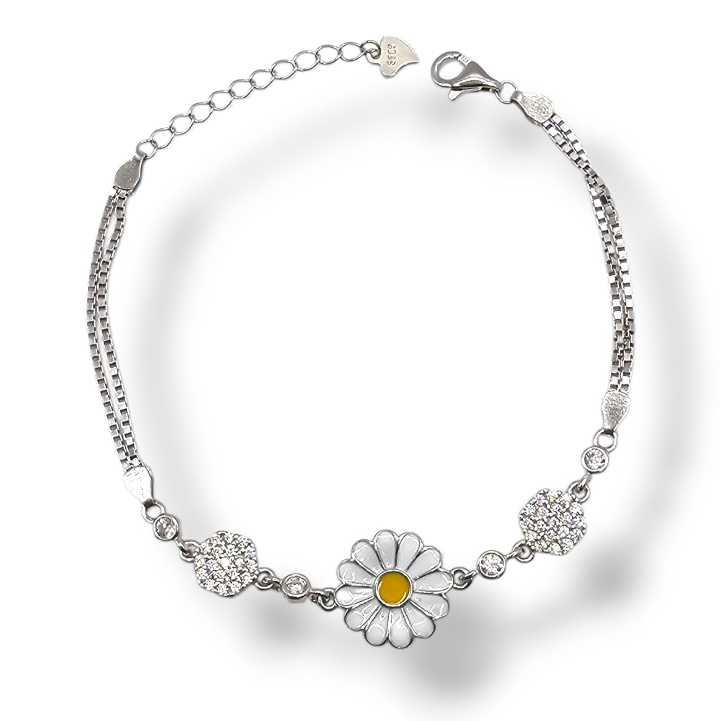 Boho Daisy Double-Strand 925 Silver Bracelet