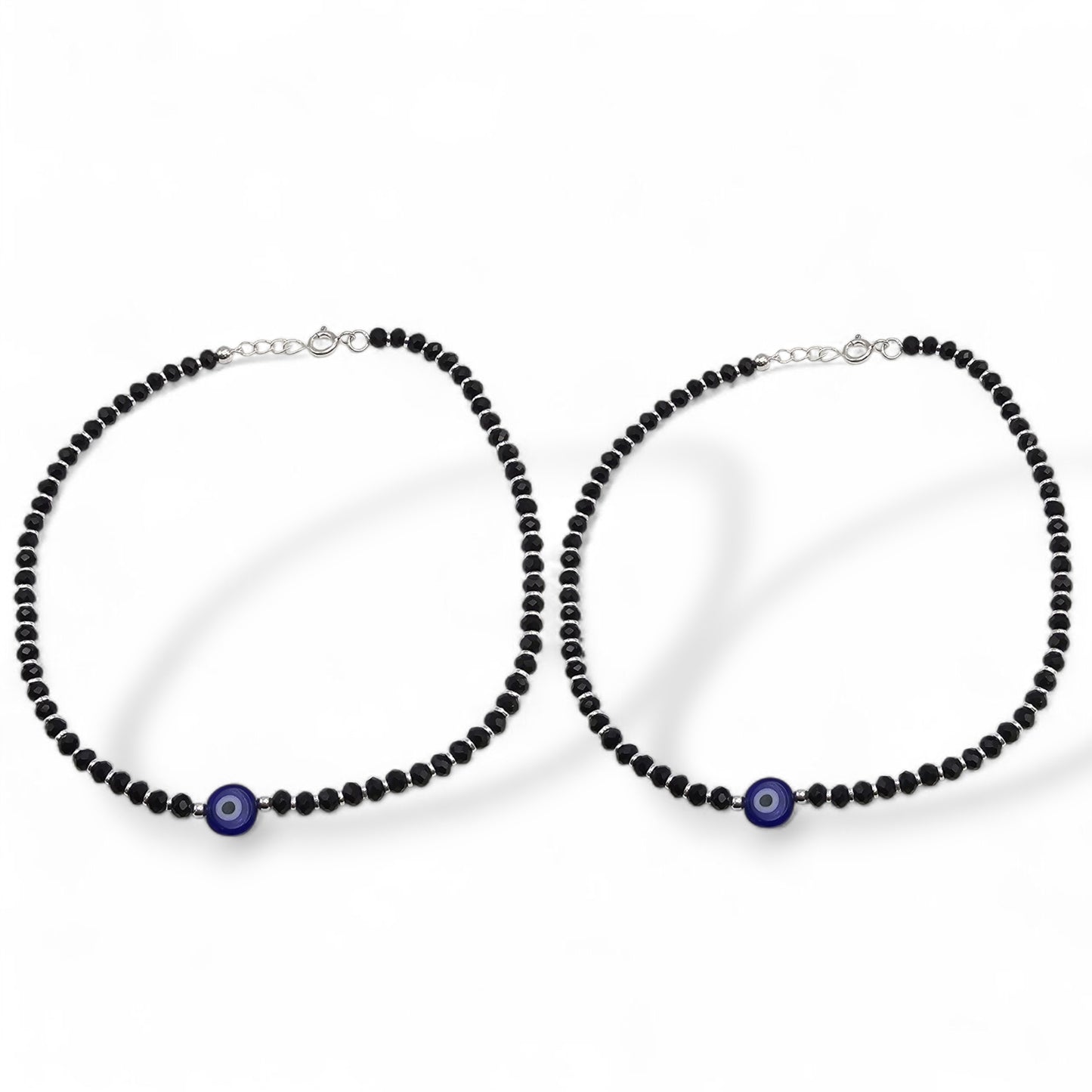 Nazar Black Bead With Evil Eye Silver Women's Anklets