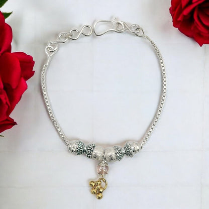 Green Embrace With Golden Ghunghroo Silver Baby Shower Rakhi