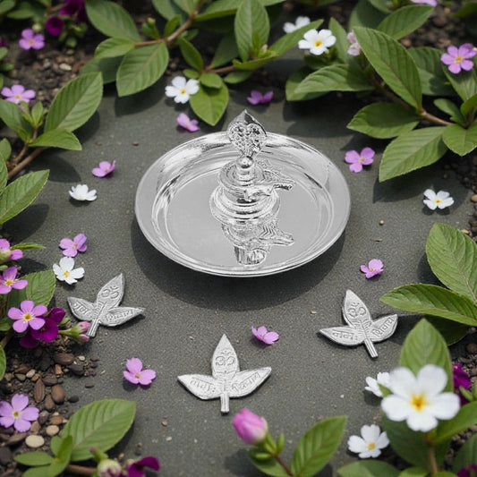 Shiv Bhakti Silver Set(Include bilipatra , shivling & plate)