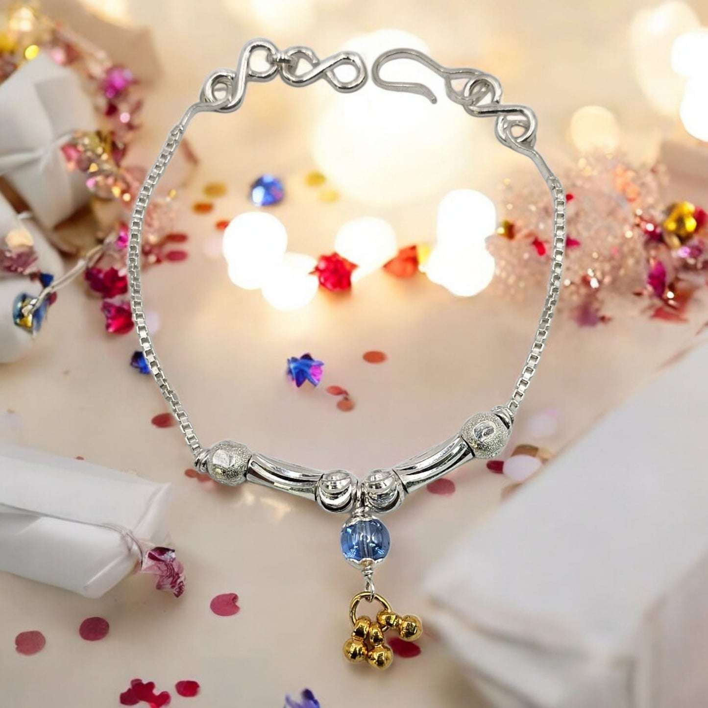 Silver Crescent Charm Baby Shower Rakhi