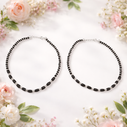 Black Bead Silver Anklets