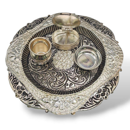 Bhakti Saubhagya Silver Antique Pooja Thali