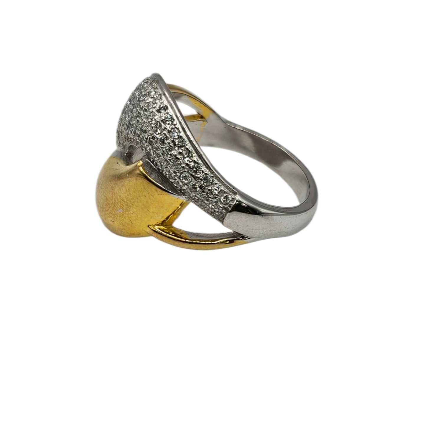 Two-Tone Pure Silver Ring with Gold Accent & Sparkling Stones