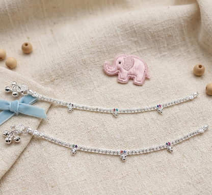 The Rainbow Drop Silver Kids Anklets