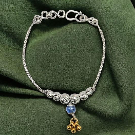 Silver Sphere Blue Drop Bead Baby Shower Rakhi