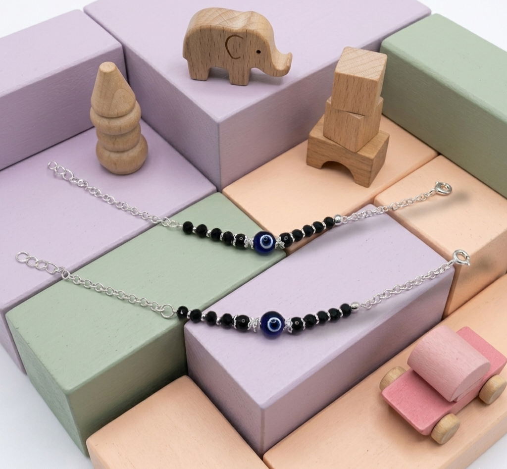 Guardian Gaze Silver Black Bead Kids Nazariya