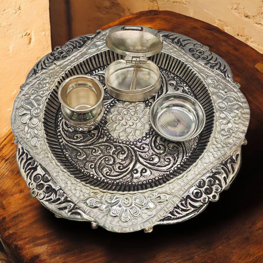 Bhakti Saubhagya Silver Antique Pooja Thali