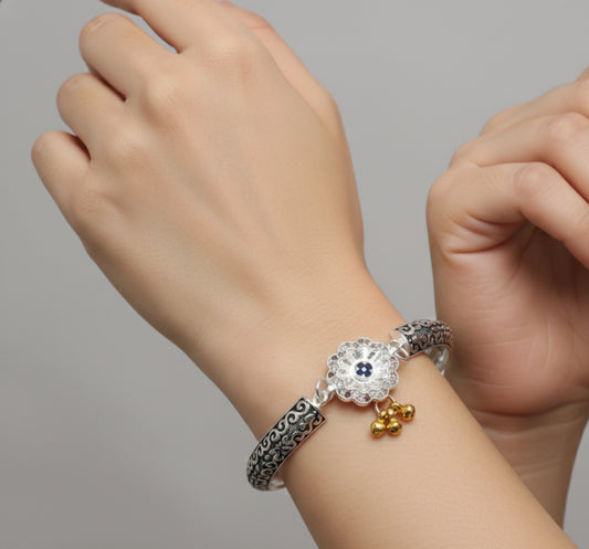 Antique Petal Charm Silver Baby Shower Rakhi