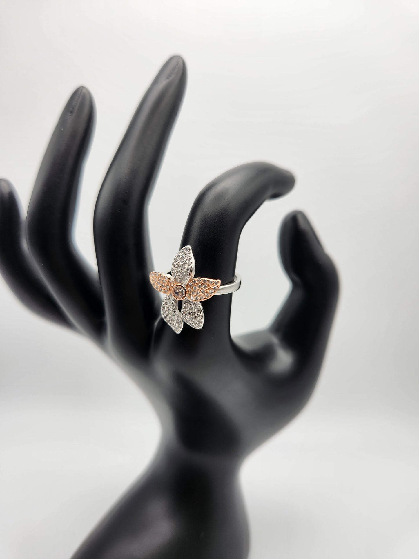 Rose Gold And Silver Matte Finish Diamond Ring