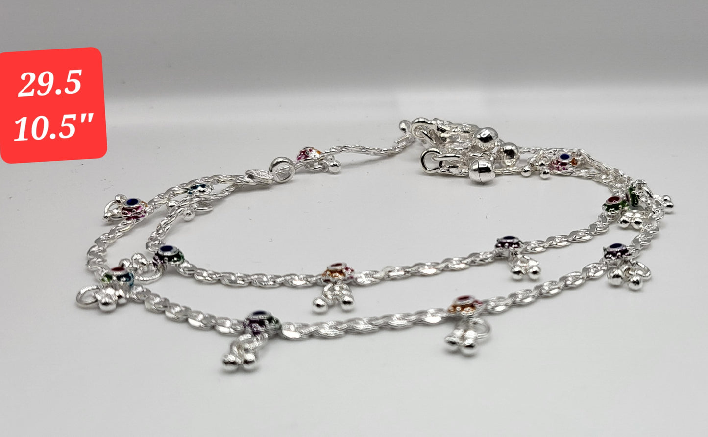 Sterling Silver Anklets With Jingles And Color Meenakari