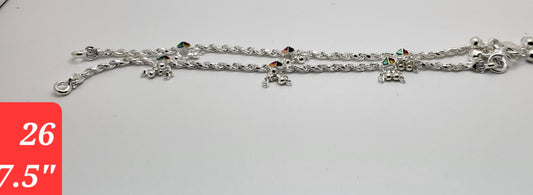 Sterling Silver Anklet For Young Girls With Jingles and Meenakari