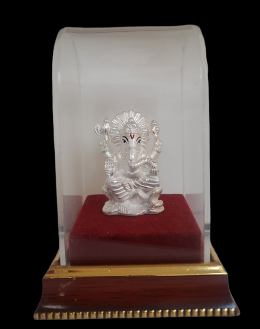 Silver Ganesha in Acrylic Display